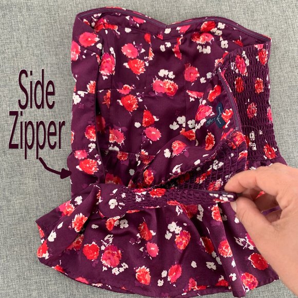 American Eagle Sleeveless Bustier Top Cute Floral Peplum Purple Red Pink Medium - Picture 4 of 9